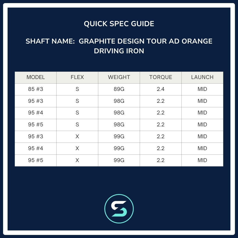 Graphite Design Tour AD Orange Driving Iron Shaft Spec Chart