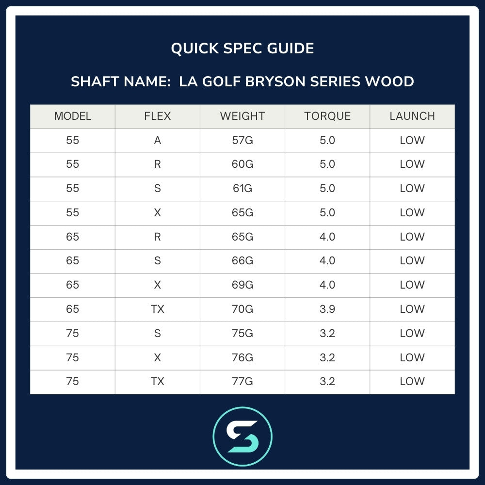 LA Golf Bryson Signature Series Wood Shaft Spec Chart