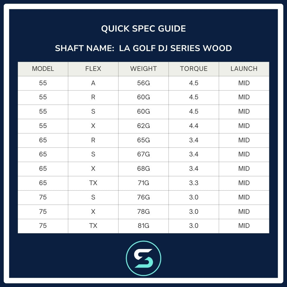 LA Golf DJ Signature Series Wood Shaft Spec Chart