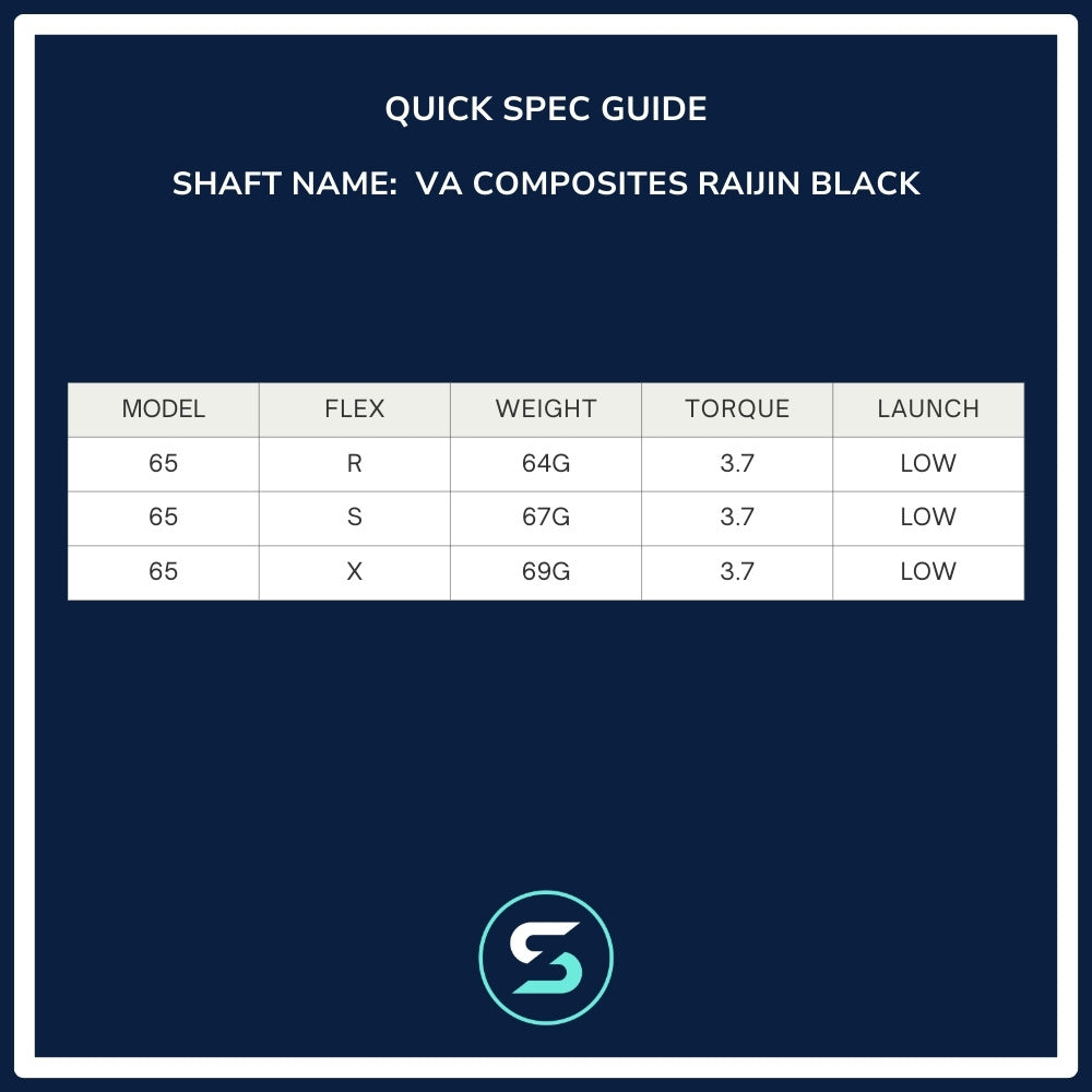 VA Composites Raijin Black Wood Shaft Spec Chart