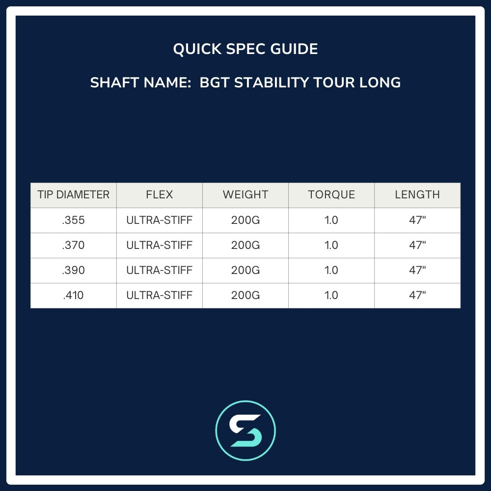 BGT Stability Tour Long Putter Shaft Spec Chart