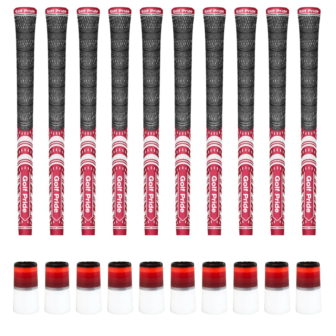 Golf Pride MCC Dark Red Grip & Ferrule Colorway Kit - Red/White Monochrome 10 Piece Kit