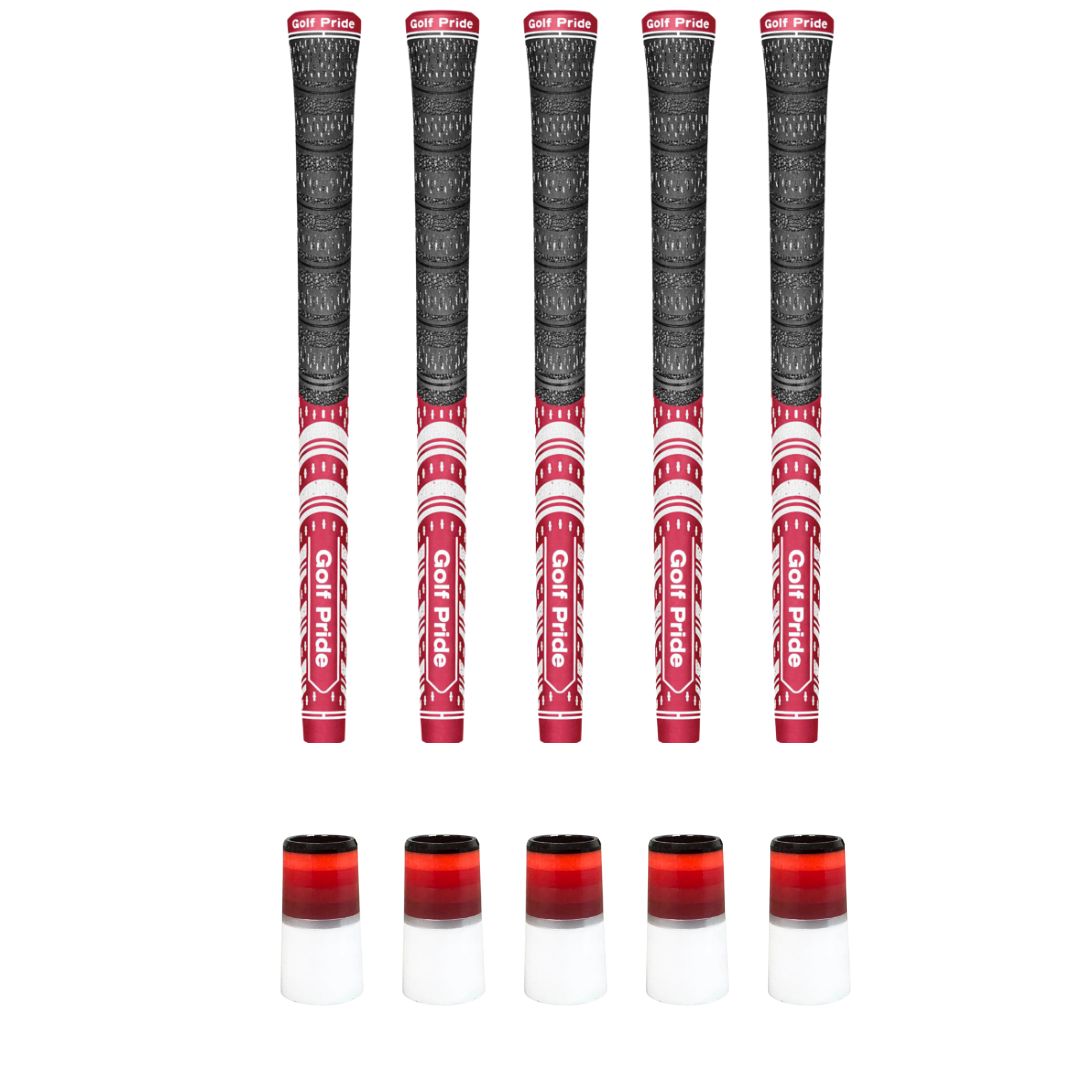 Golf Pride MCC Dark Red Grip & Ferrule Colorway Kit - Red/White Monochrome 5 Piece Kit