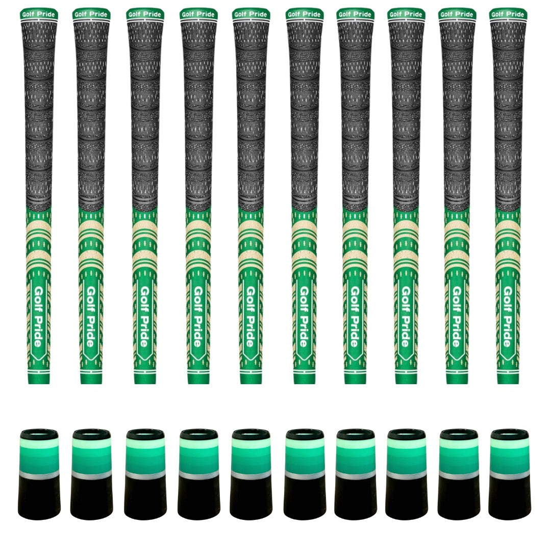 Golf Pride MCC Green/Gold Grip & Ferrule Colorway Kit - Green Monochrome 10 Piece Kit