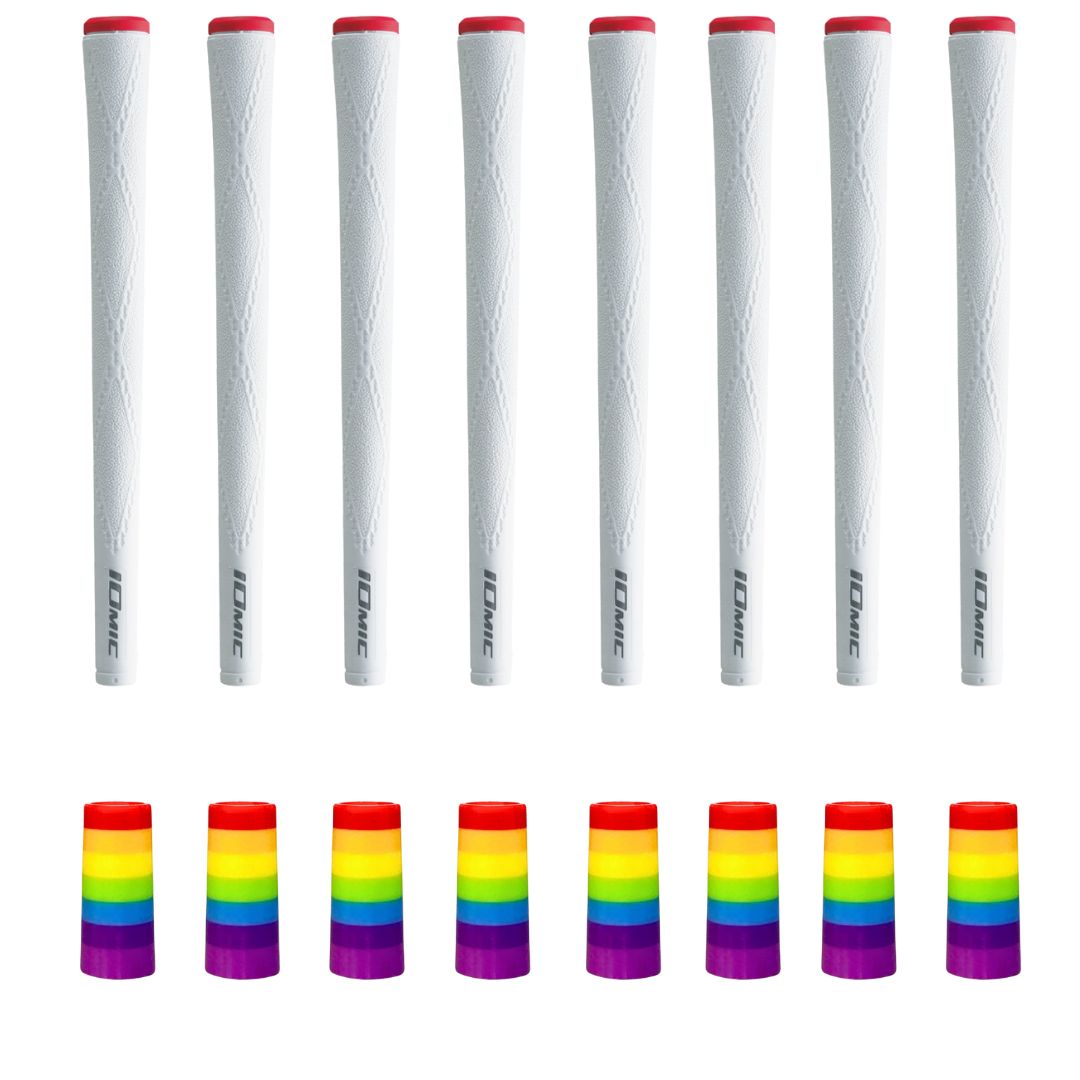 Iomic X Evolution White Grips and Matching Rainbow colored ferrules