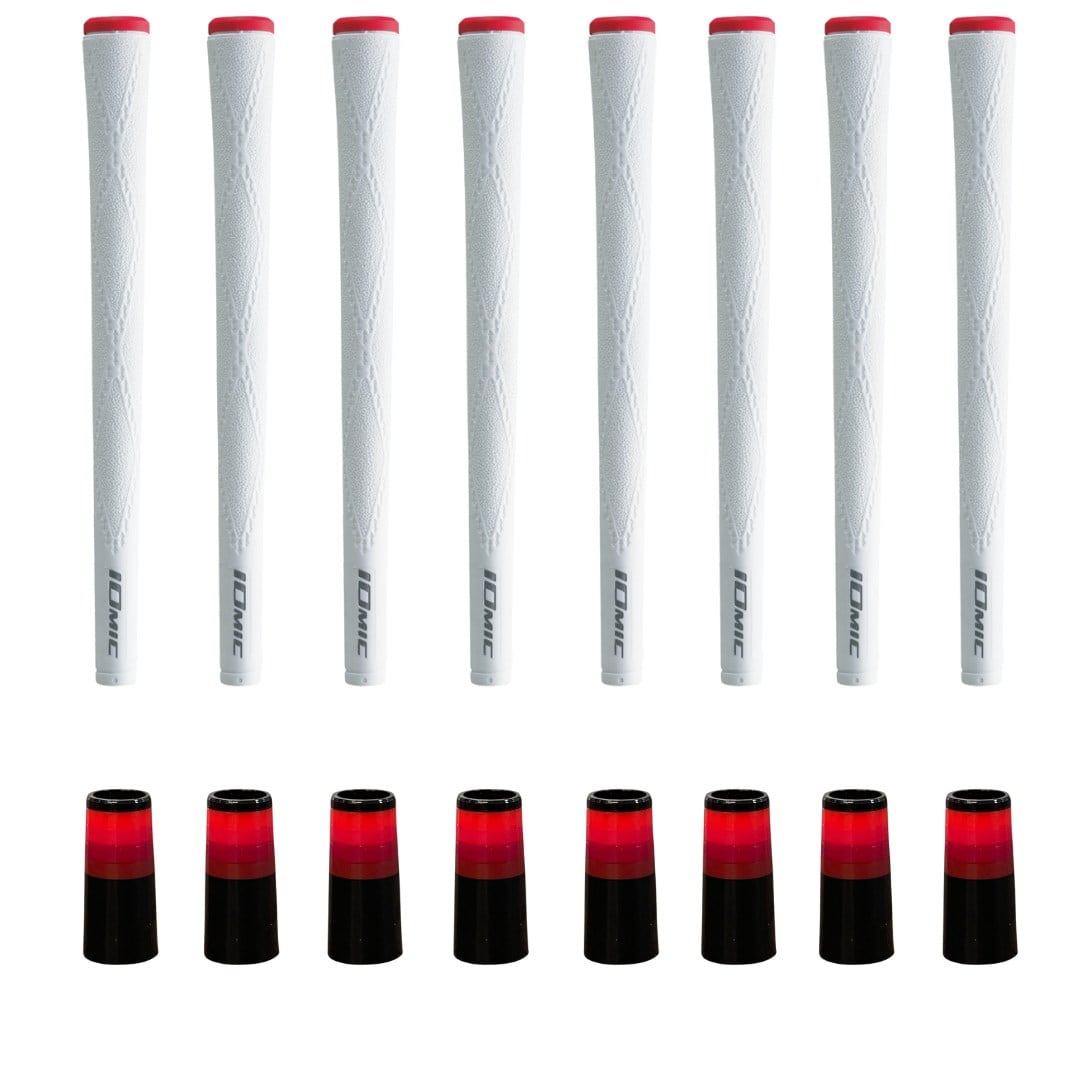 Matching ferrule and grip kit - Iomic X-Evolution 2.6 White grips and Inferno ferrules