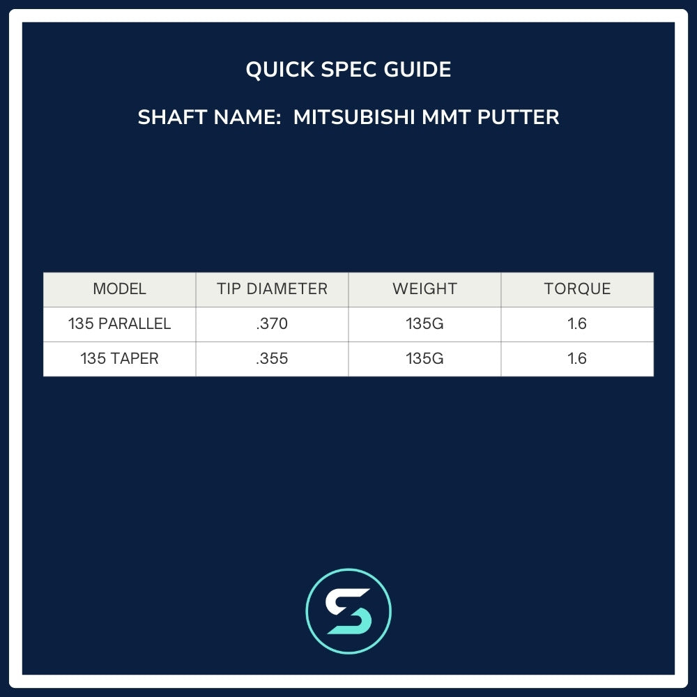 Mitsubishi Chemical MMT Putter Shaft Spec Chart