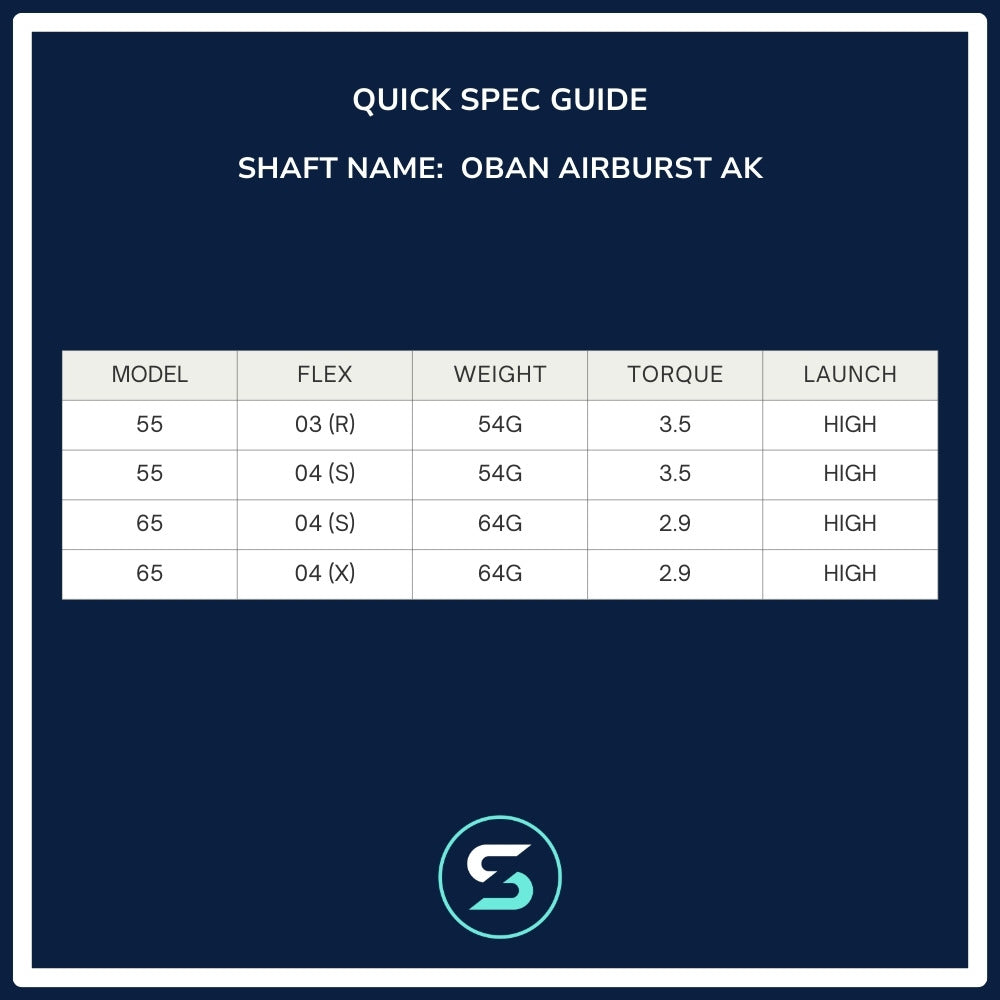 Oban AirBurst AK Wood Shaft Spec Chart