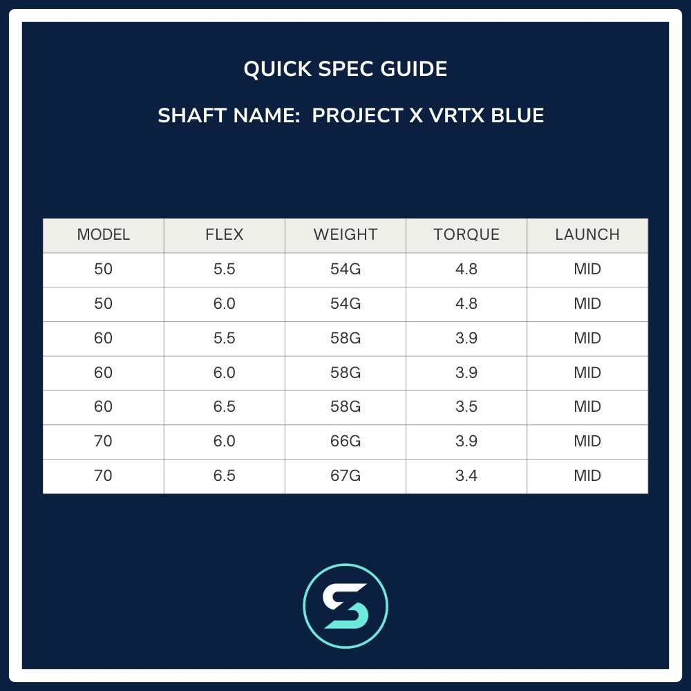 Project X VRTX Blue Wood Shaft Spec Chart