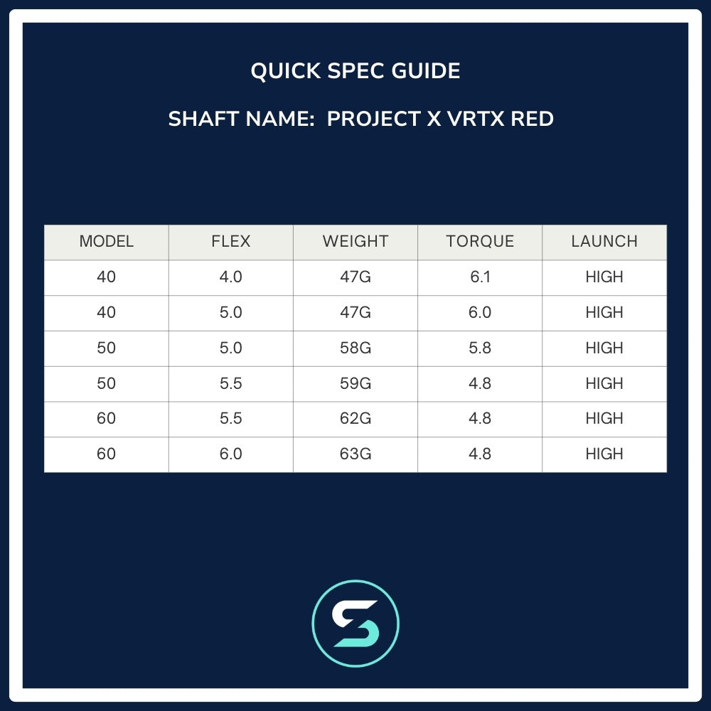 Project X VRTX Red Wood Shaft Spec Chart