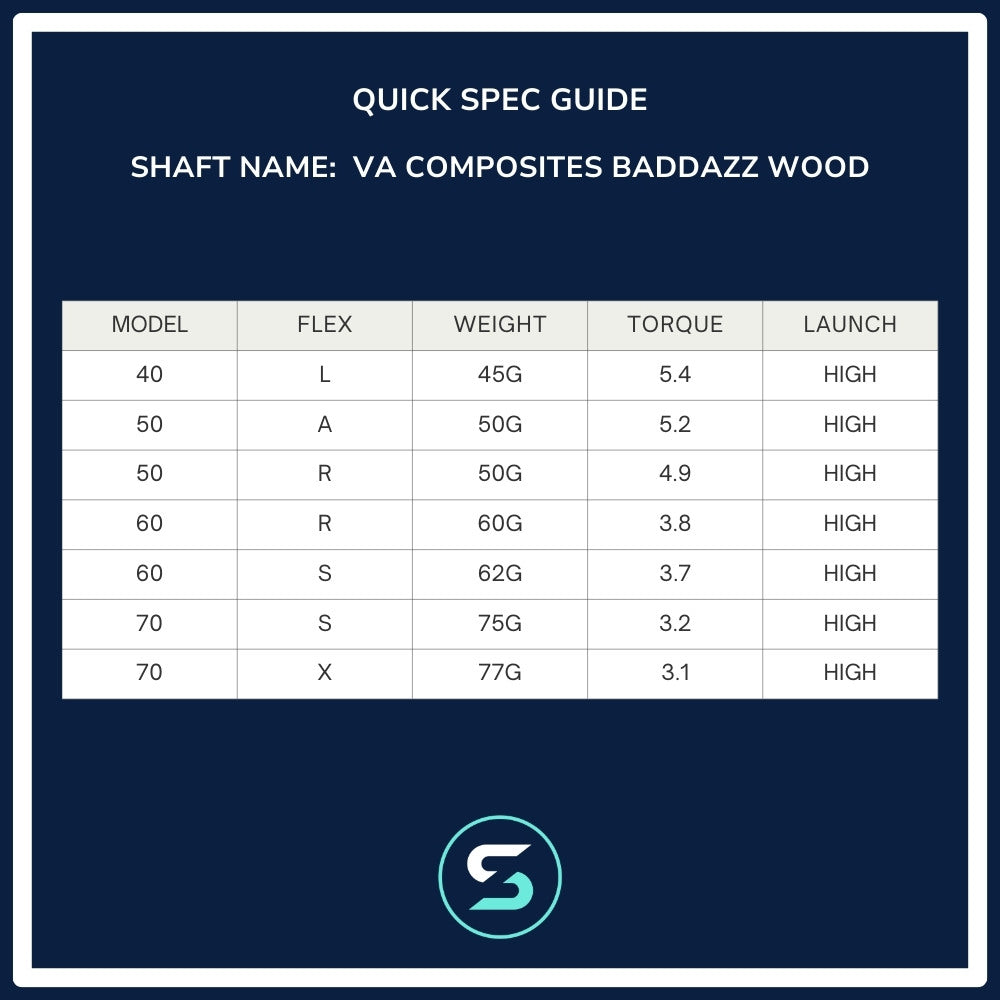 VA Composites Baddazz Wood Shaft Spec Chart