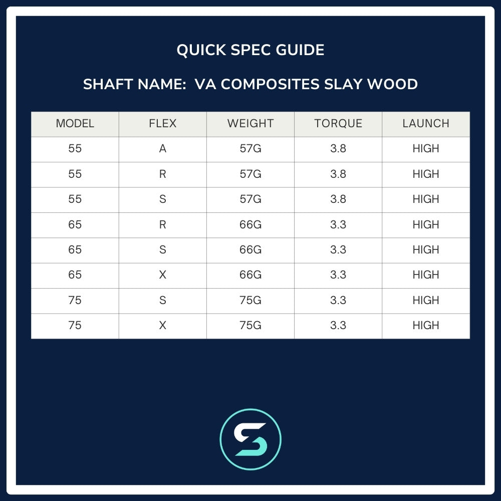 VA Composites Slay Wood Shaft Spec Chart